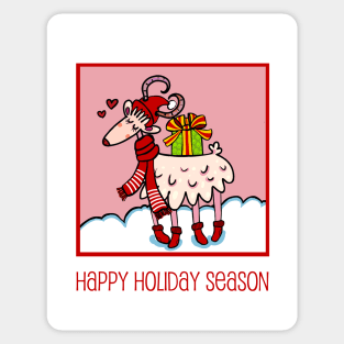 Happy goat sending you a wish for a joyful holiday season. Christmas Greetings. Sticker